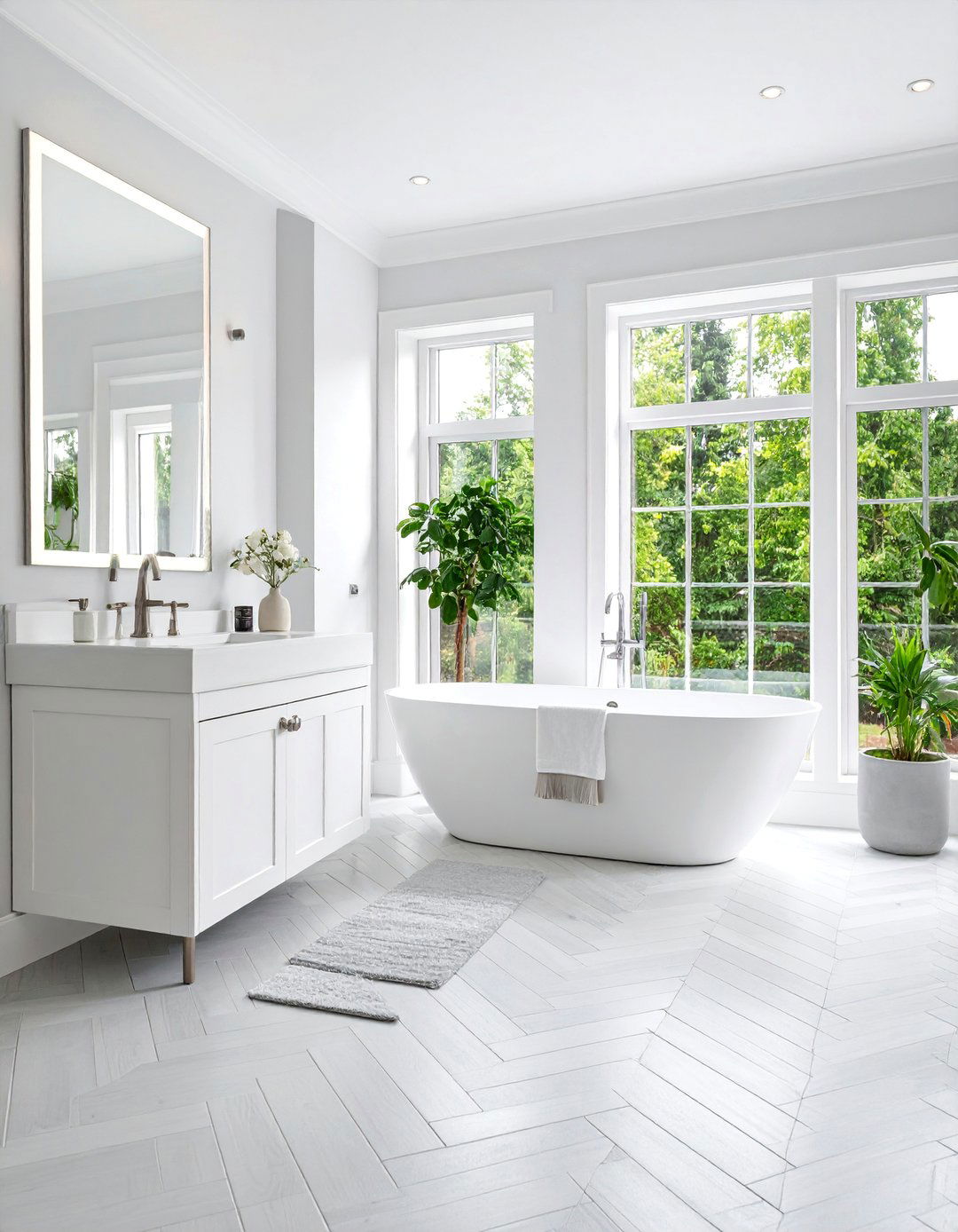 Grey and White Herringbone Pattern - 25 Grey Tile Bathroom Ideas