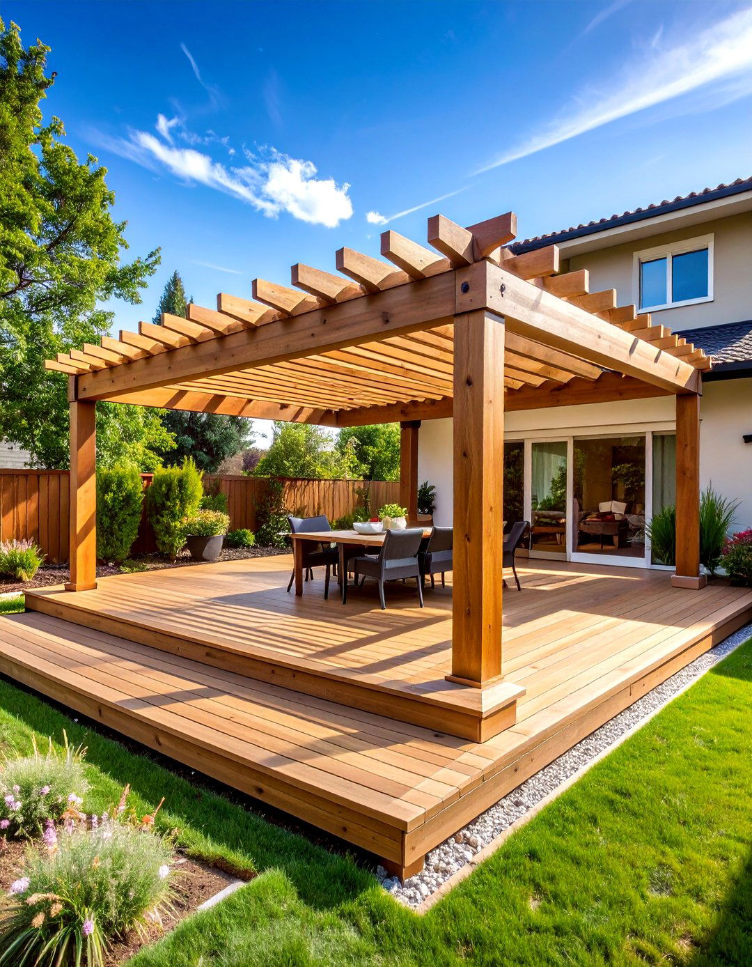 Ground Level Deck with Pergola Shade - 25 Backyard Deck Ideas on a Budget