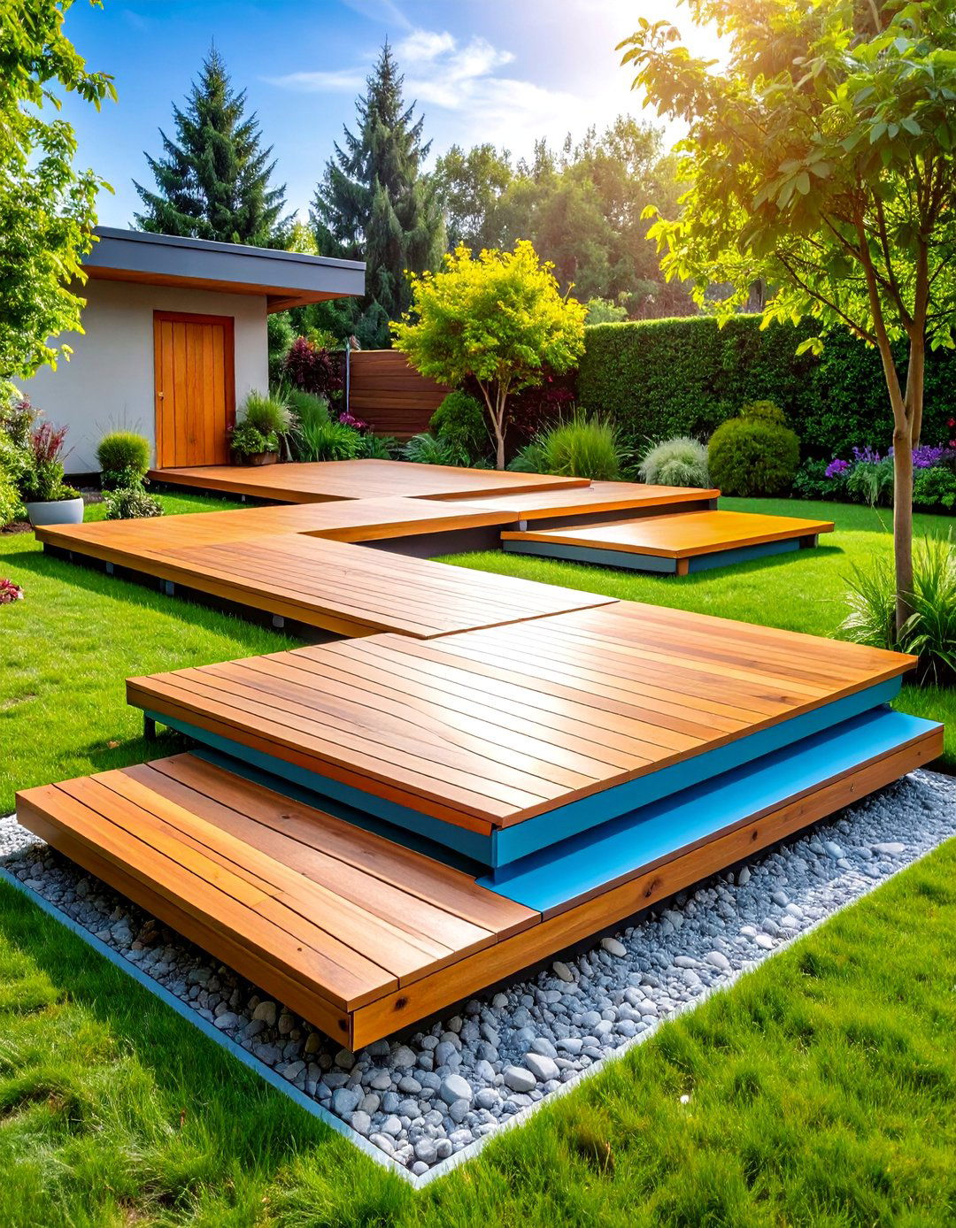 Ground Level Floating Deck Sections - 25 Wooden Walkway Ideas