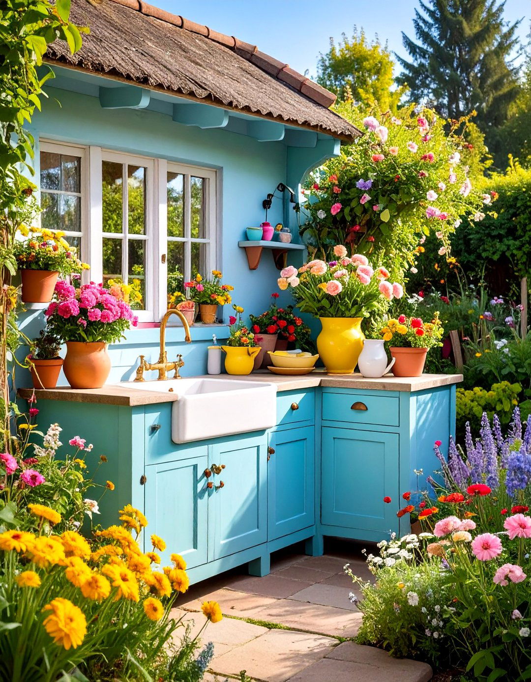 Ground Level Mud Kitchen with Belfast Sink - 25 Mud Kitchen Ideas for Kids