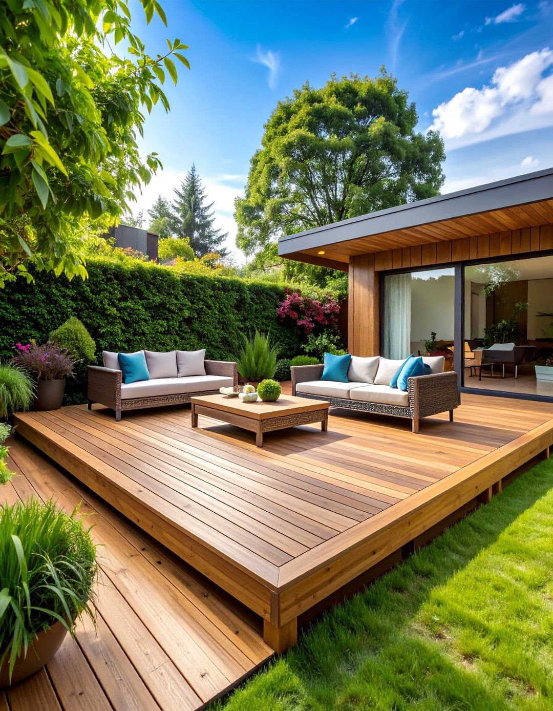 Ground Level Platform Wood Deck - 25 Wood Deck Ideas