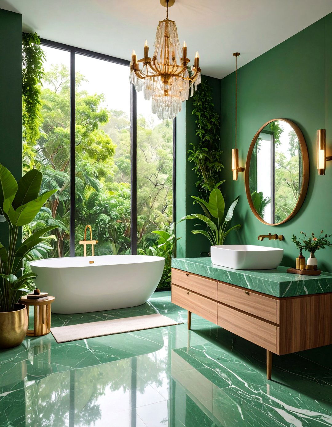 Guatemala Green Marble Powder Room with Statement Lighting - 25 Green Marble Countertop Design Ideas