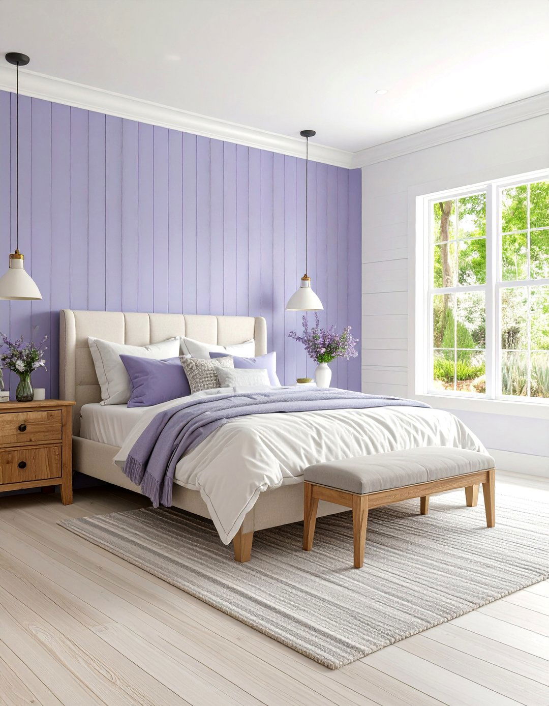 Guest Bedroom Board and Batten with Calming Lavender - 25 Board and Batten Wall Ideas
