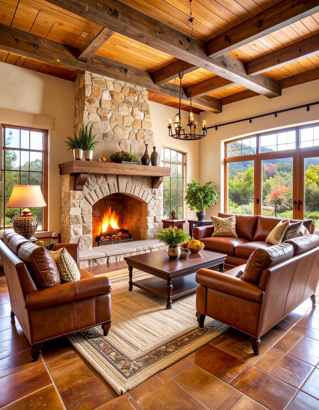 Hacienda Stone Hearth with Heavy Wood Mantel - 25 Spanish Style Fireplace Ideas