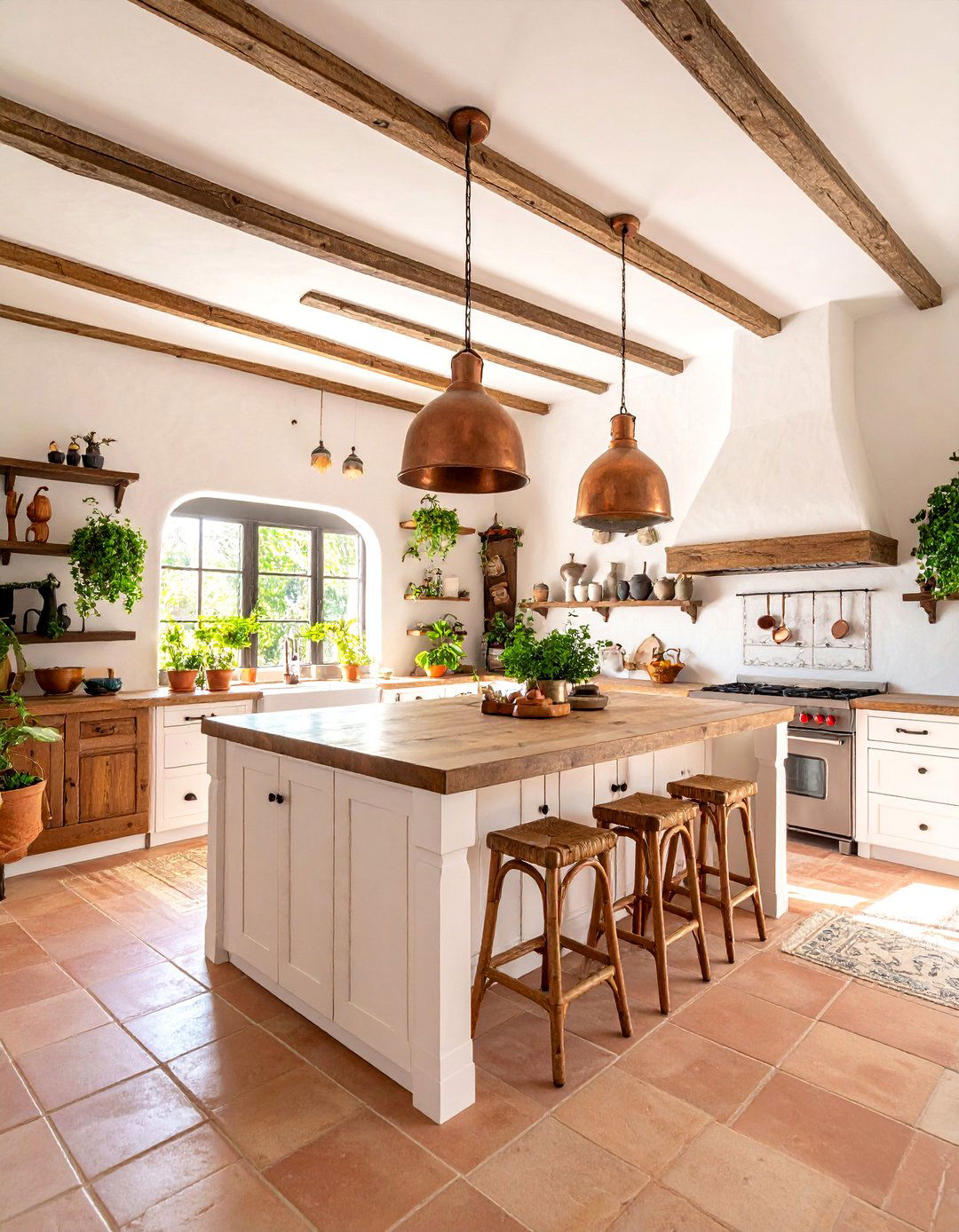 Hacienda Style Kitchen with Exposed Vigas Ceiling - 25 Spanish Style Kitchen Ideas