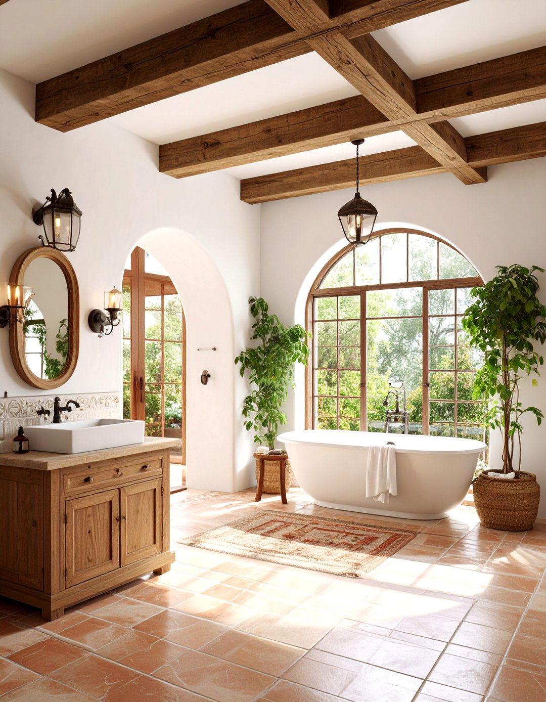 Hacienda Style Mexican Bathroom with Exposed Beams - 25 Mexican Bathroom Ideas