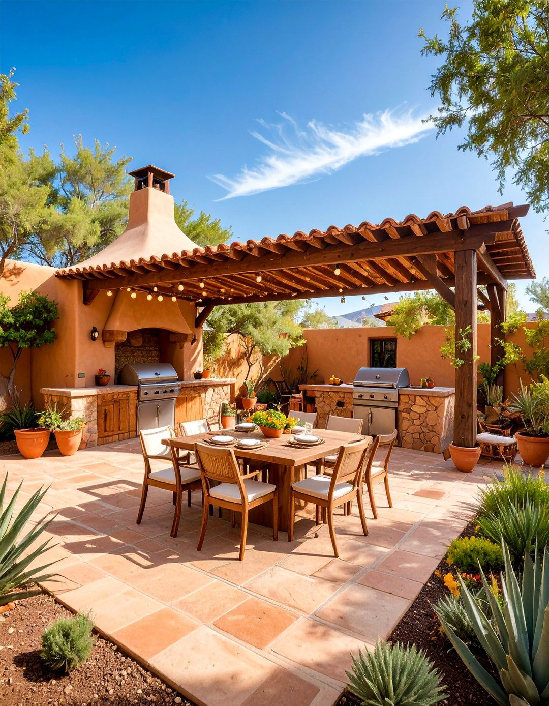 Hacienda with Outdoor Kitchen Courtyard - 25 Mexican Style House Design Ideas