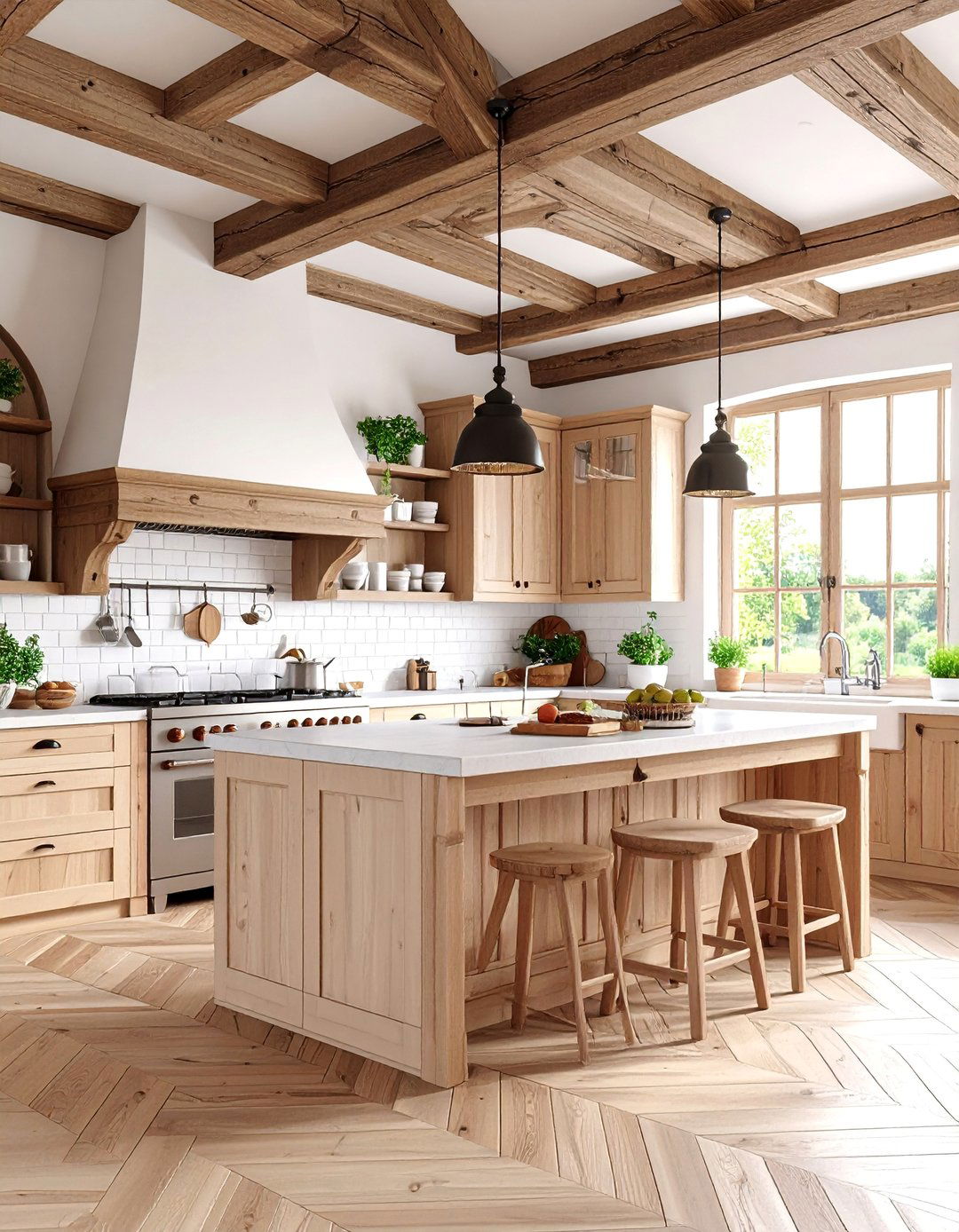 Half Timbered Wall Kitchen with Decorative Beams - 25 Tudor Kitchen Ideas