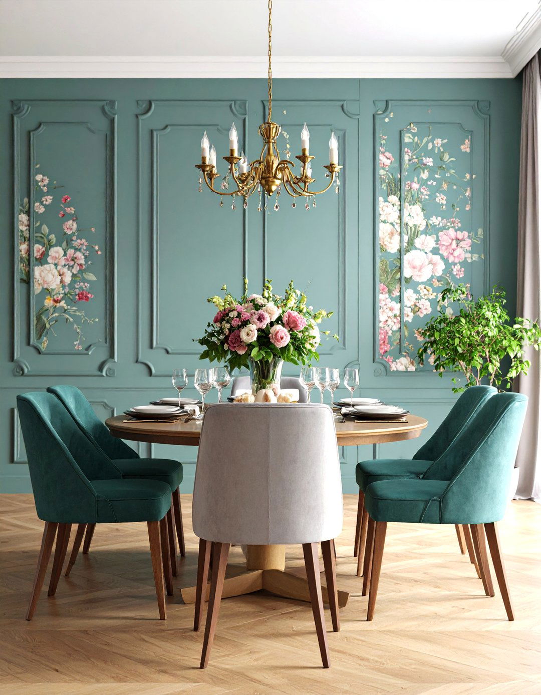Half Wall Paneling with Wallpaper Combination - 25 Half Wall Paneling Ideas