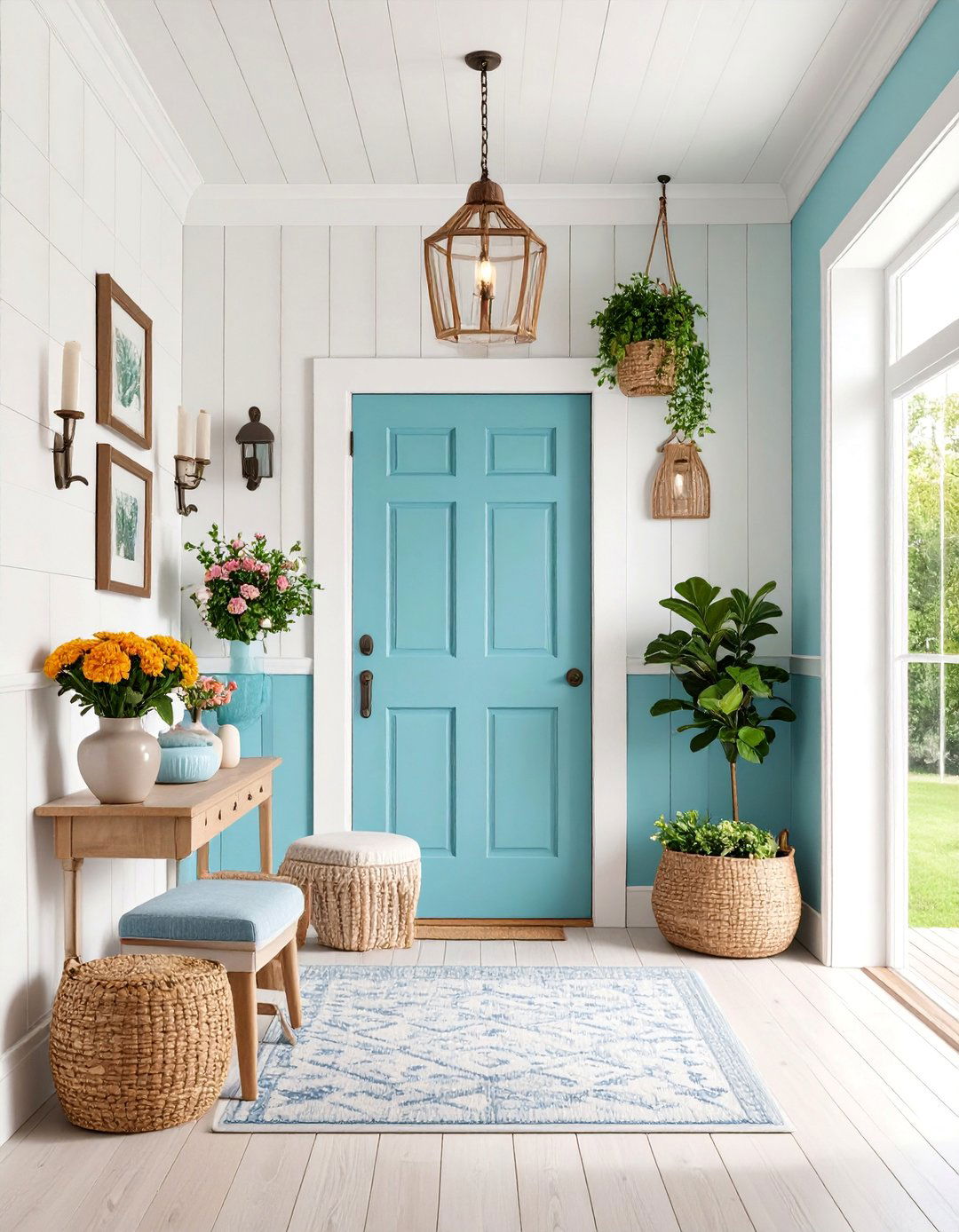 Half Wall Shiplap with Upper Gallery Display - 25 Shiplap Wall Entryway Ideas