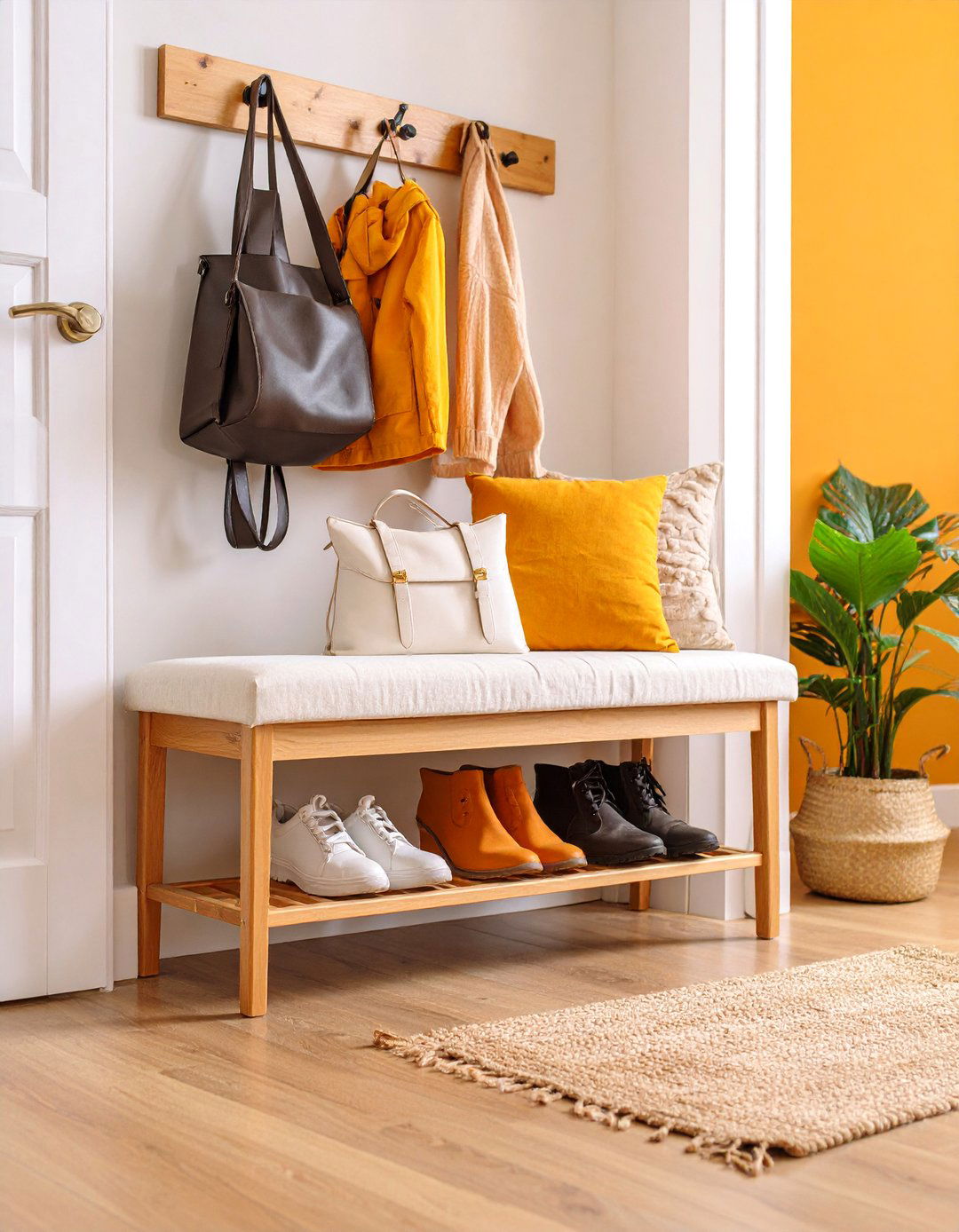 Hallway Shoe Storage Bench with Upholstered Seating - 25 Hallway Storage Ideas