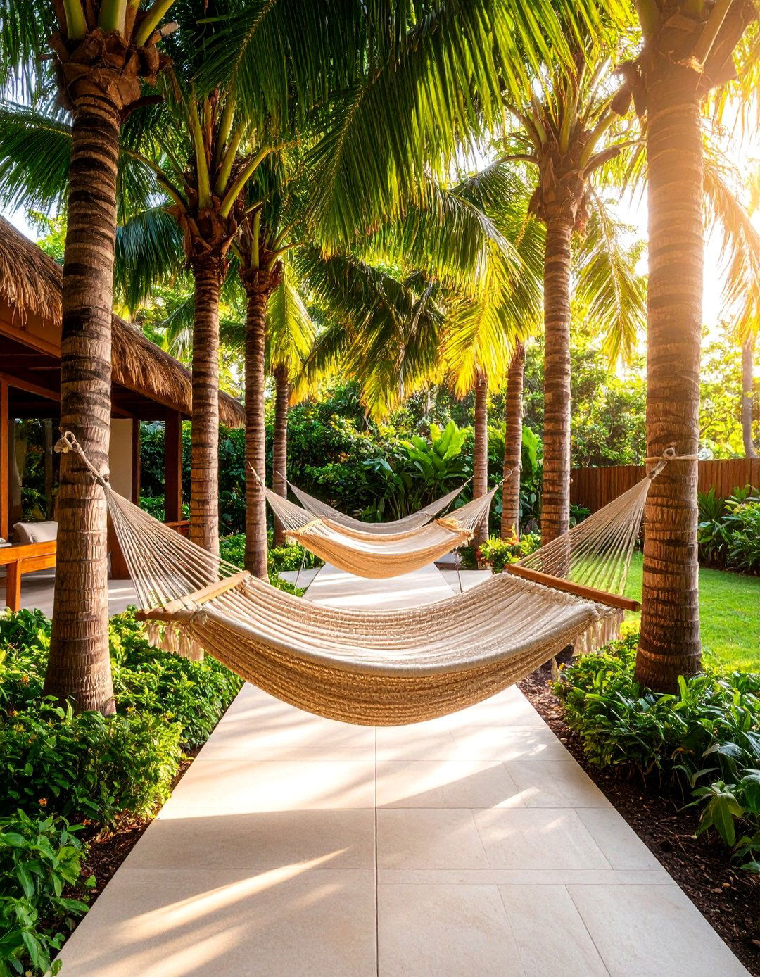 Hammock Grove Patio with Palm Tree Canopy - 25 Tropical Patio Ideas