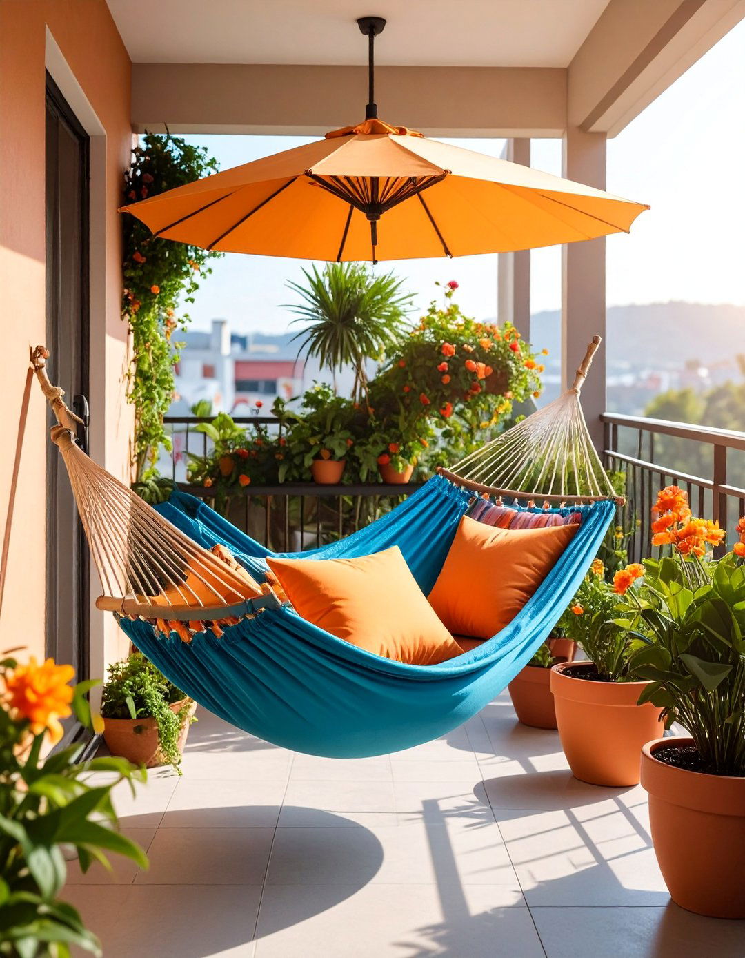 Hammock Relaxation Corner with Shade Solutions - 25 Small Balcony Ideas