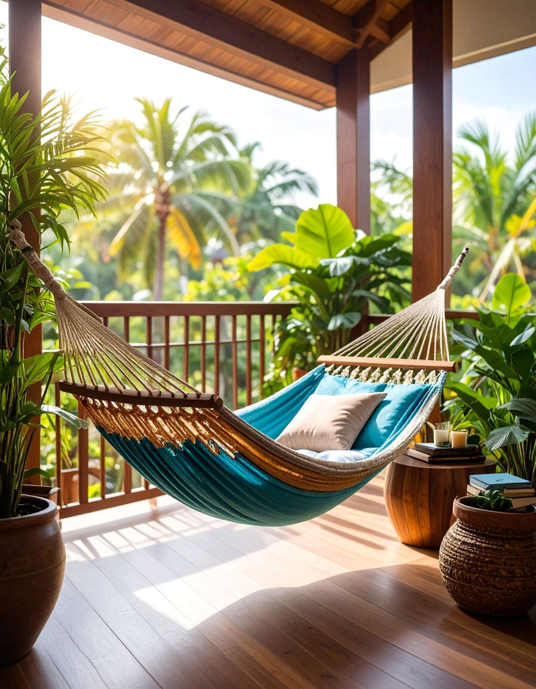 Hammock Relaxation Zone with Tropical Comfort - 25 Balcony Deck Ideas