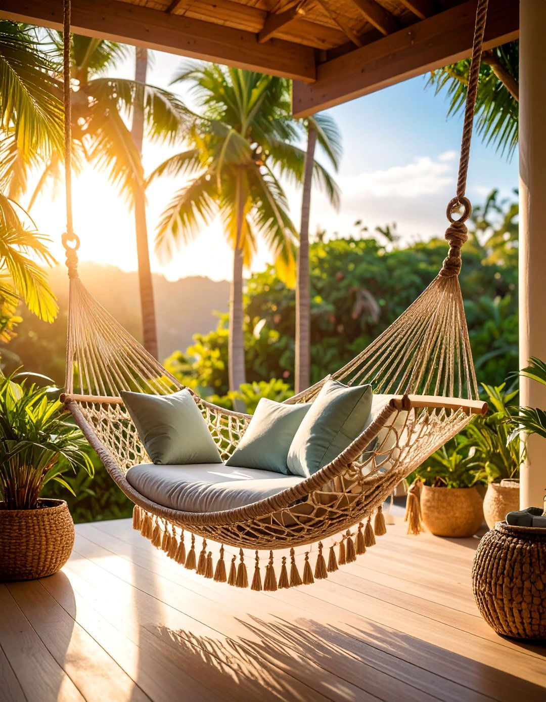 Hammock Style Front Porch Swing with Rope Construction - 25 Front Porch Swing Ideas