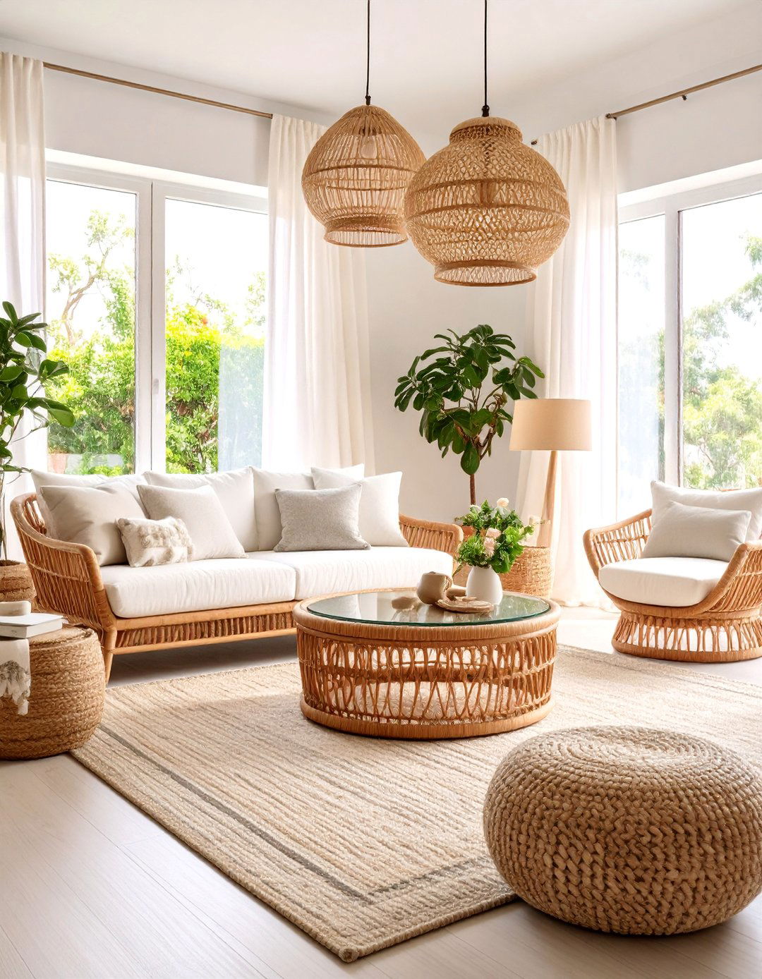 Hamptons Living Room with Rattan Furniture - 25 Hamptons Living Room Ideas