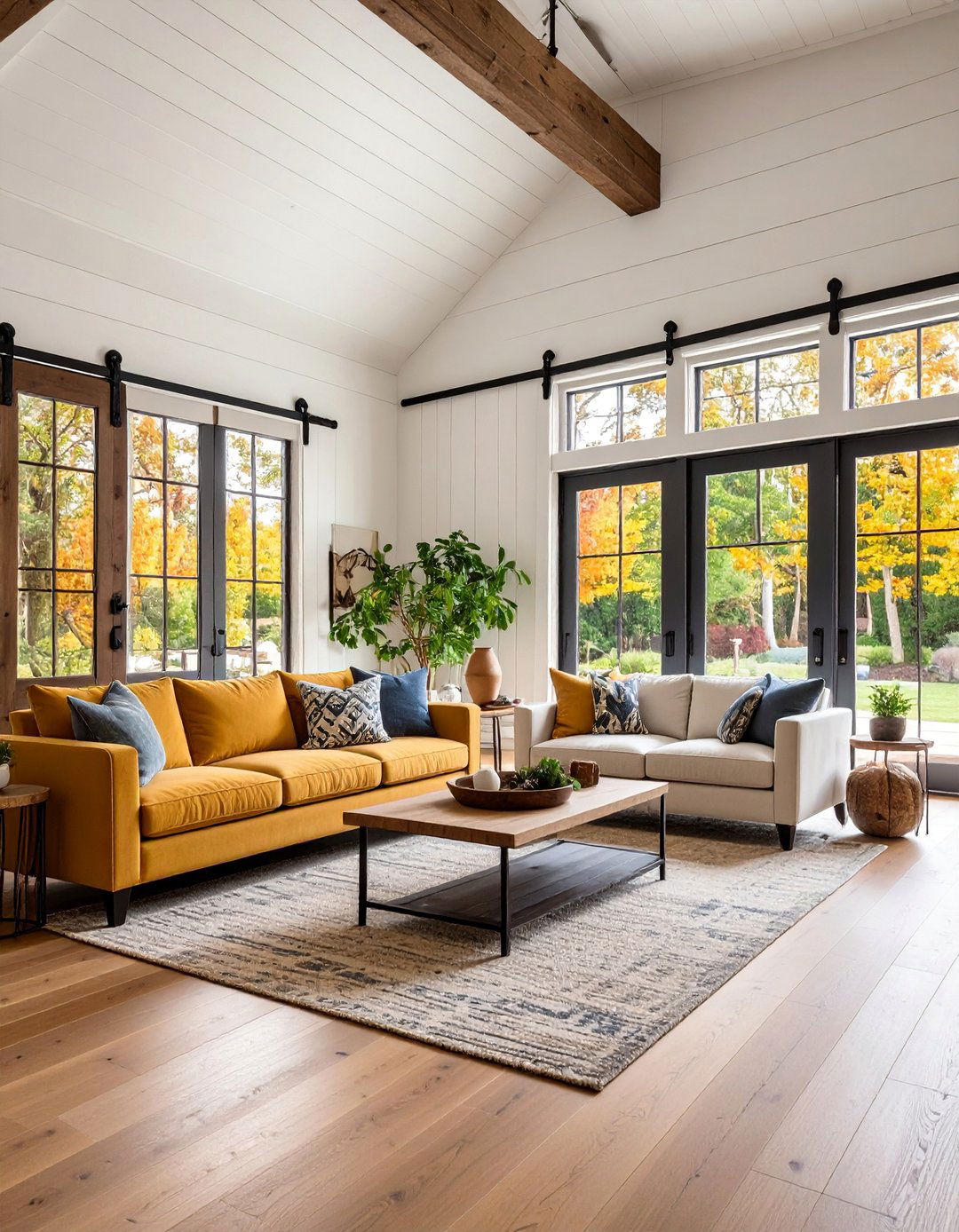 Hamptons Living Room with Sliding Barn Doors - 25 Hamptons Living Room Ideas