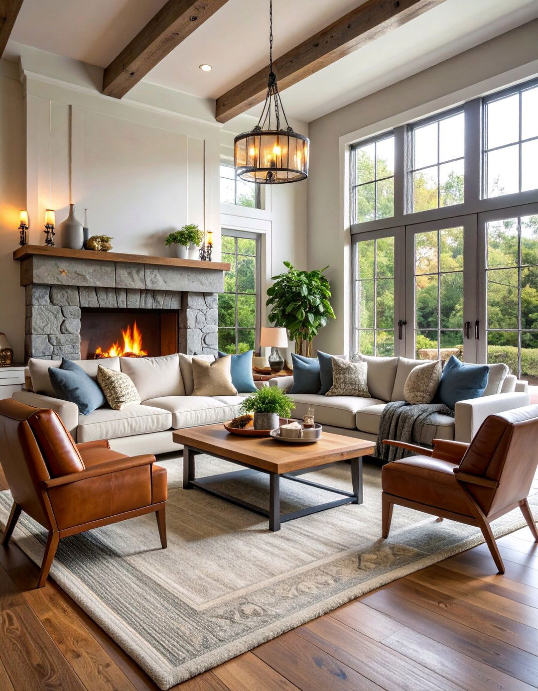 Hamptons Living Room with Statement Fireplace - 25 Hamptons Living Room Ideas