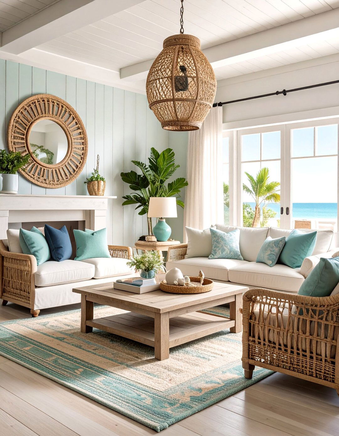 Hamptons Living Room with Weathered Wood Accents - 25 Hamptons Living Room Ideas