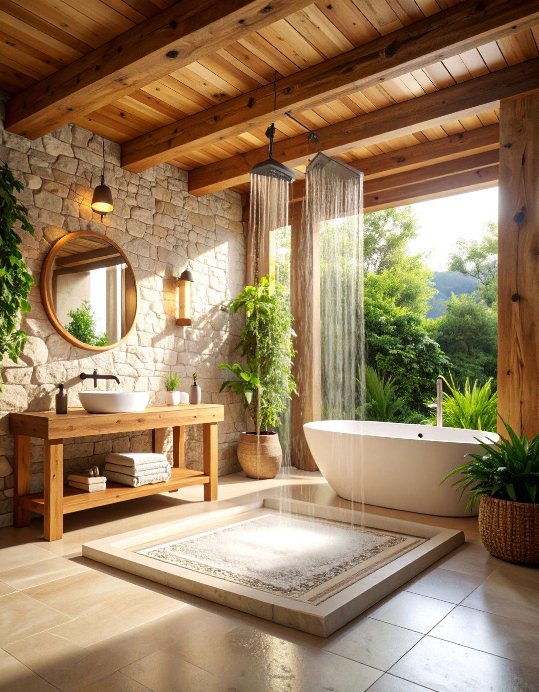 Hand Hewn Beam Accent Features - 25 Rustic Walk-in Shower Ideas
