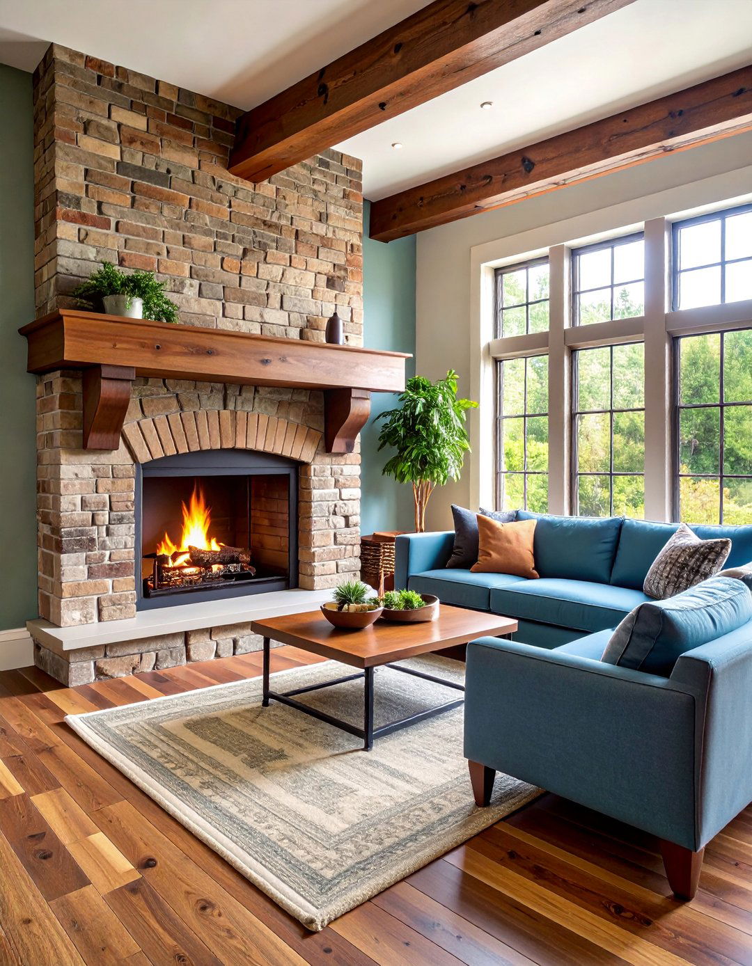 Hand Hewn Chestnut Beam Mantel with Corbel Support - 25 Wood Mantel Ideas