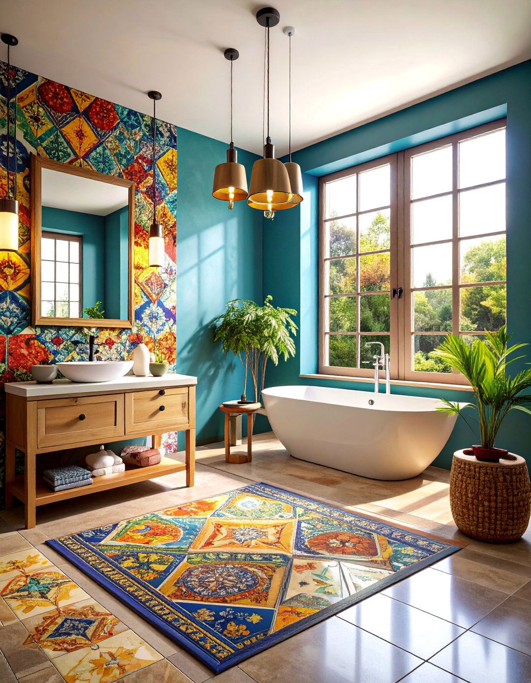 Hand Painted Ceramic Tiles with Artistic Flair - 25 Bathroom Accent Wall Ideas