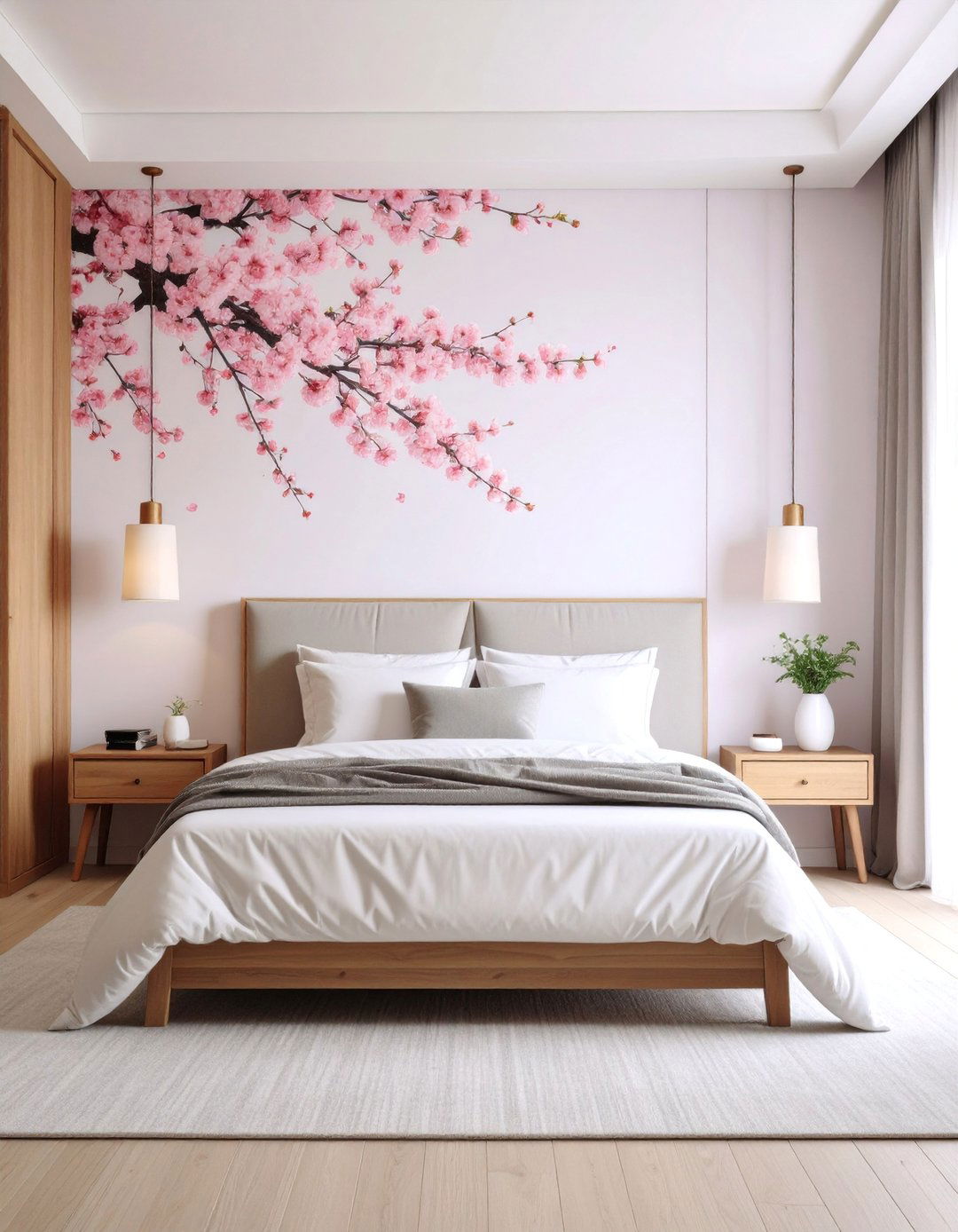 Hand Painted Cherry Blossom Branches - 25 Bedroom Wallpaper Ideas