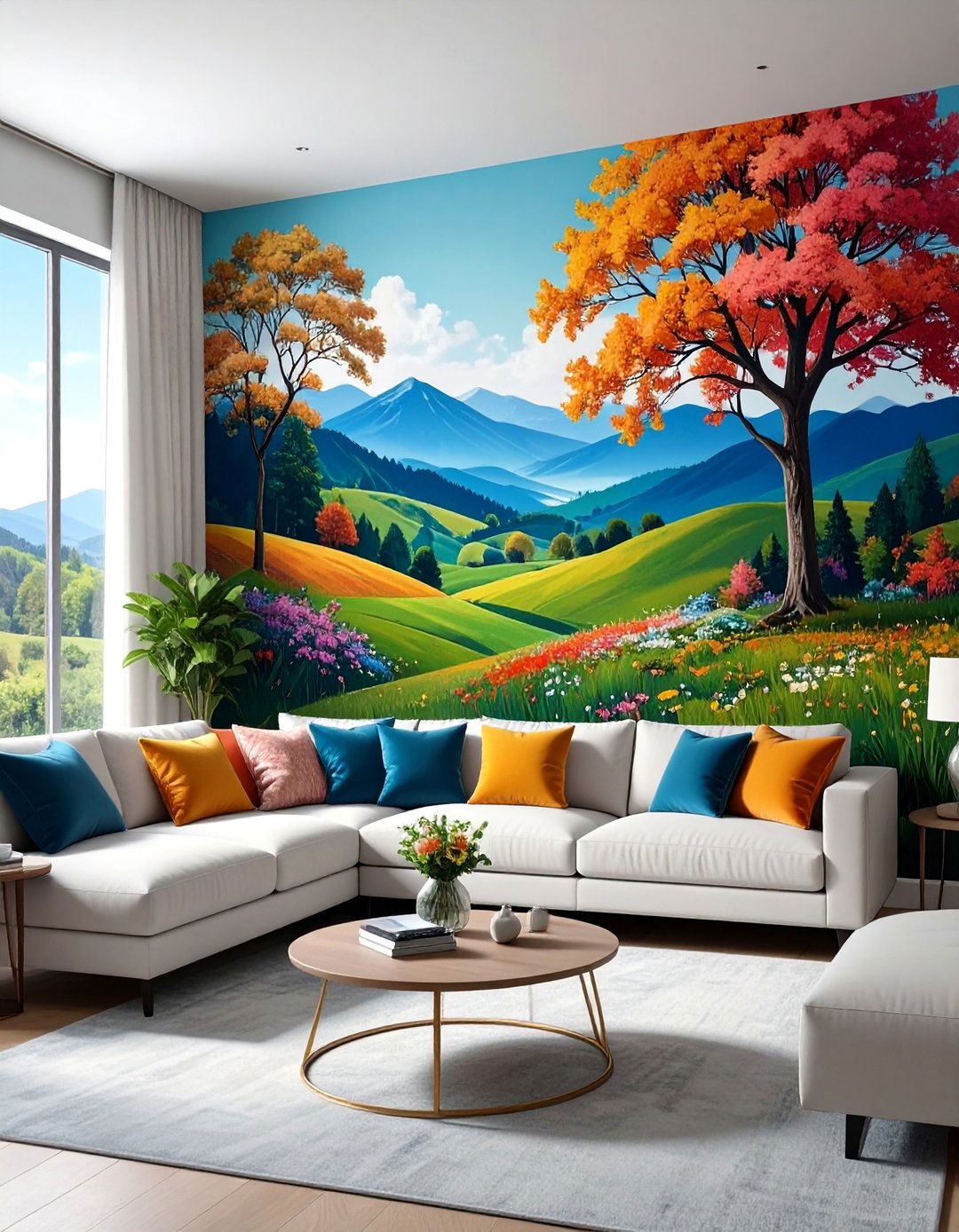Hand Painted Landscape Mural Wallpaper - 25 Living Room Wallpaper Ideas