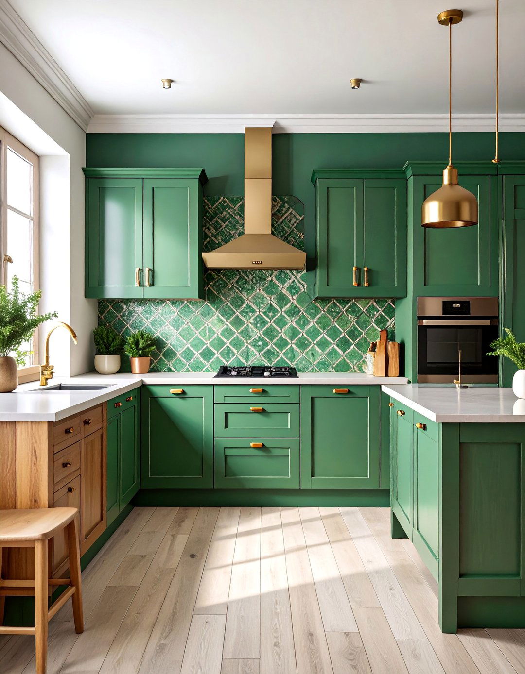 Handcrafted Moroccan Zellige Backsplash with Emerald Glazing - 25 Modern Kitchen Backsplash Ideas