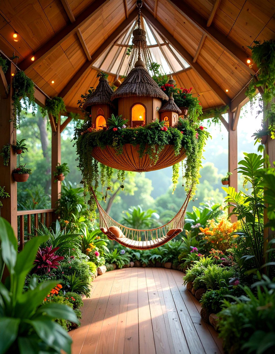 Hanging Basket Aerial Fairy Village - 25 Fairy Garden Container Ideas