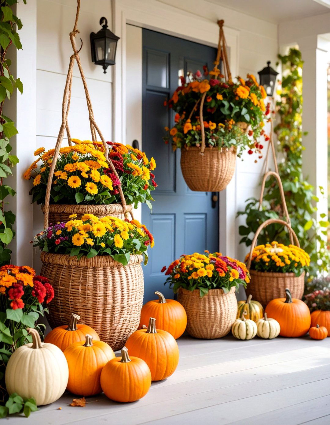 Hanging Basket Alternative Door Decor - 25 Front Door Fall Decor Ideas