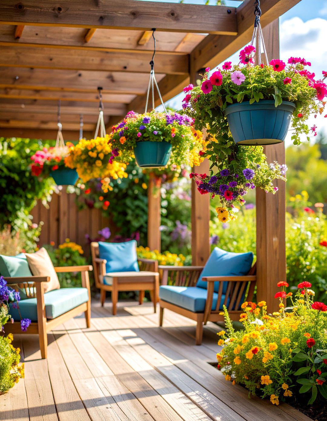 Hanging Basket Cottage Display - 25 Budget Small Garden Ideas