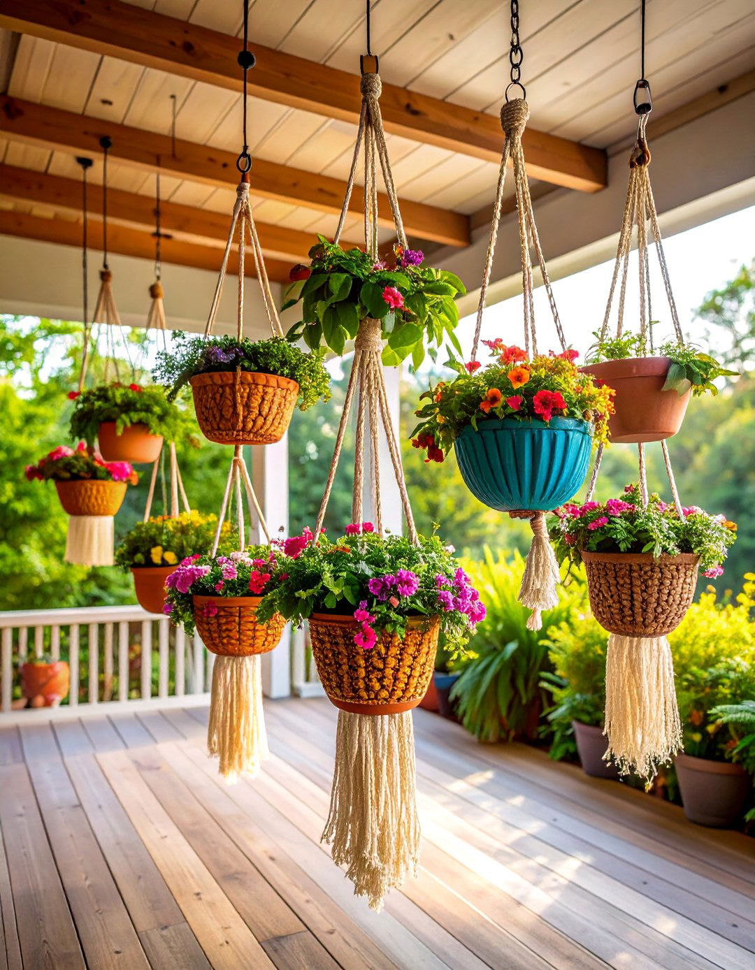 Hanging Basket Vertical Garden with Macrame Supports - 25 Vertical Garden Ideas