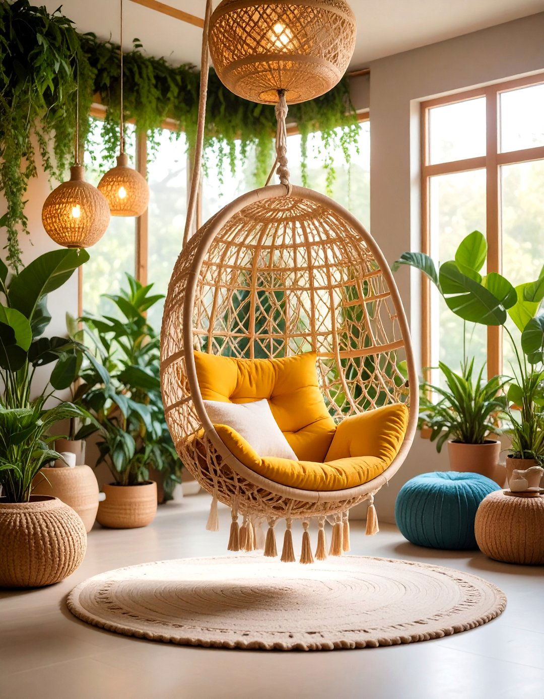 Hanging Chair Meditation Pod with Suspended Seating - 25 Boho Meditation Room Ideas