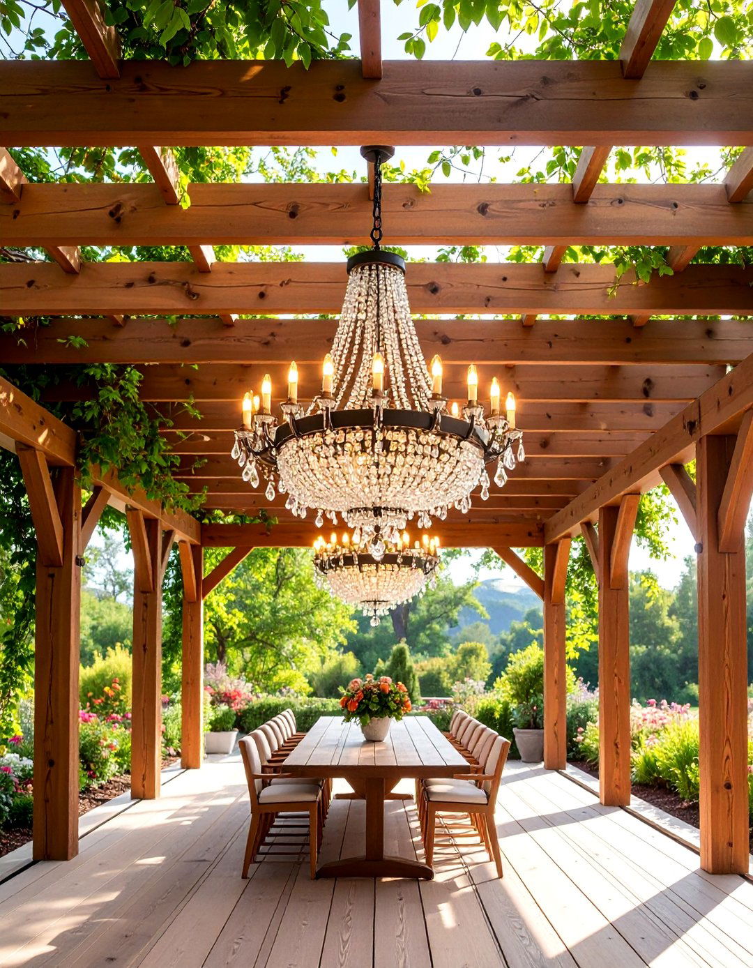 Hanging Chandelier Statement Piece - 25 Pergola Lighting Ideas