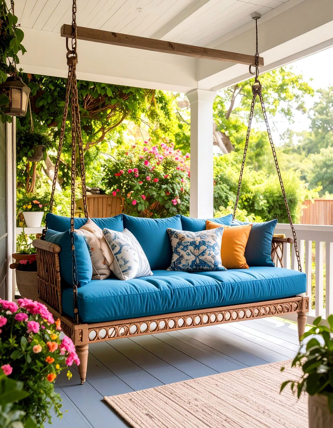Hanging Daybed Bench with Chains - 25 Front Porch Bench Ideas