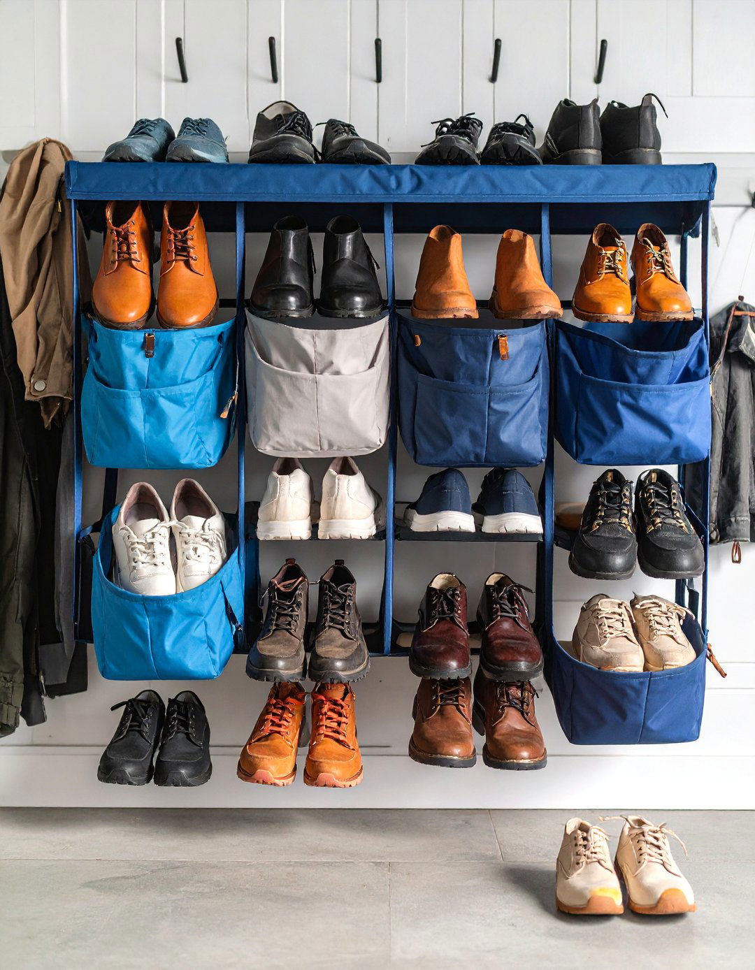 Hanging Garage Shoe Storage Organizer System - 25 Garage Shoe Storage Ideas