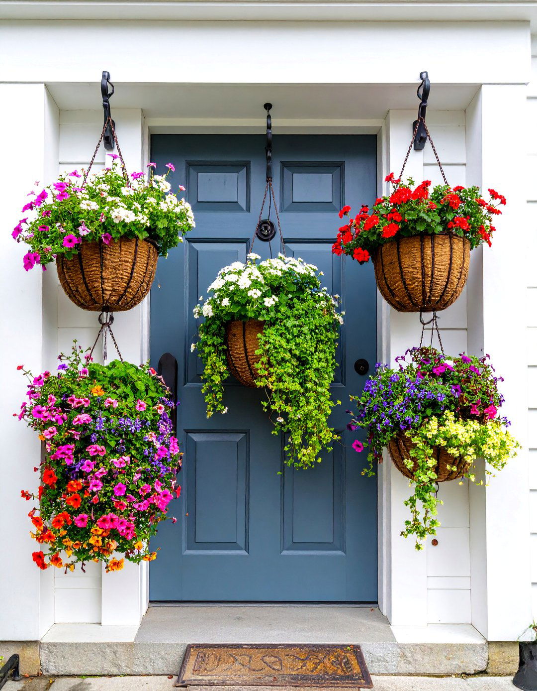 Hanging Garden Basket Cascade - 25 Summer Front Door Decor Ideas