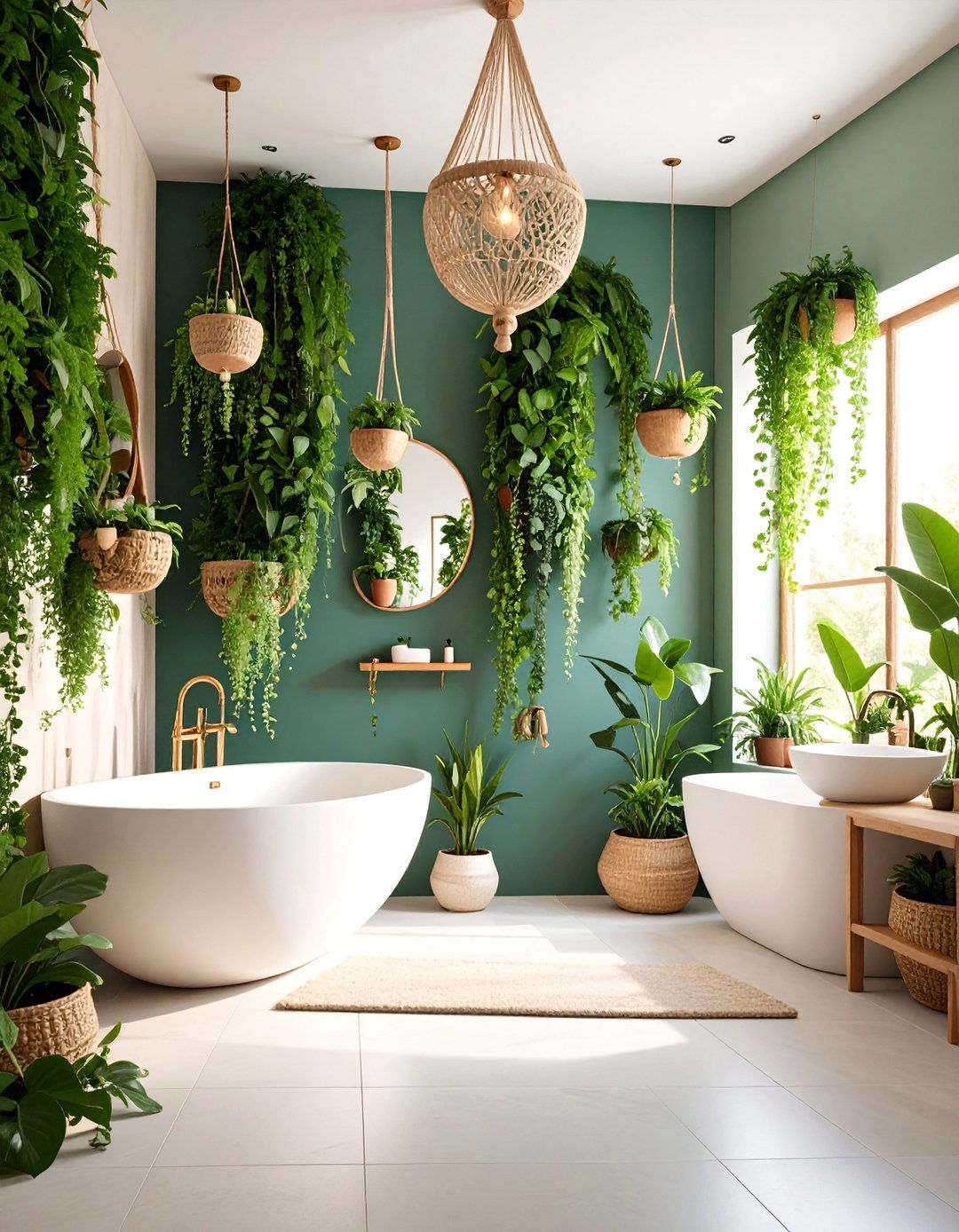 Hanging Garden Bathroom with Aerial Plants - 25 Greenhouse Bathroom Ideas