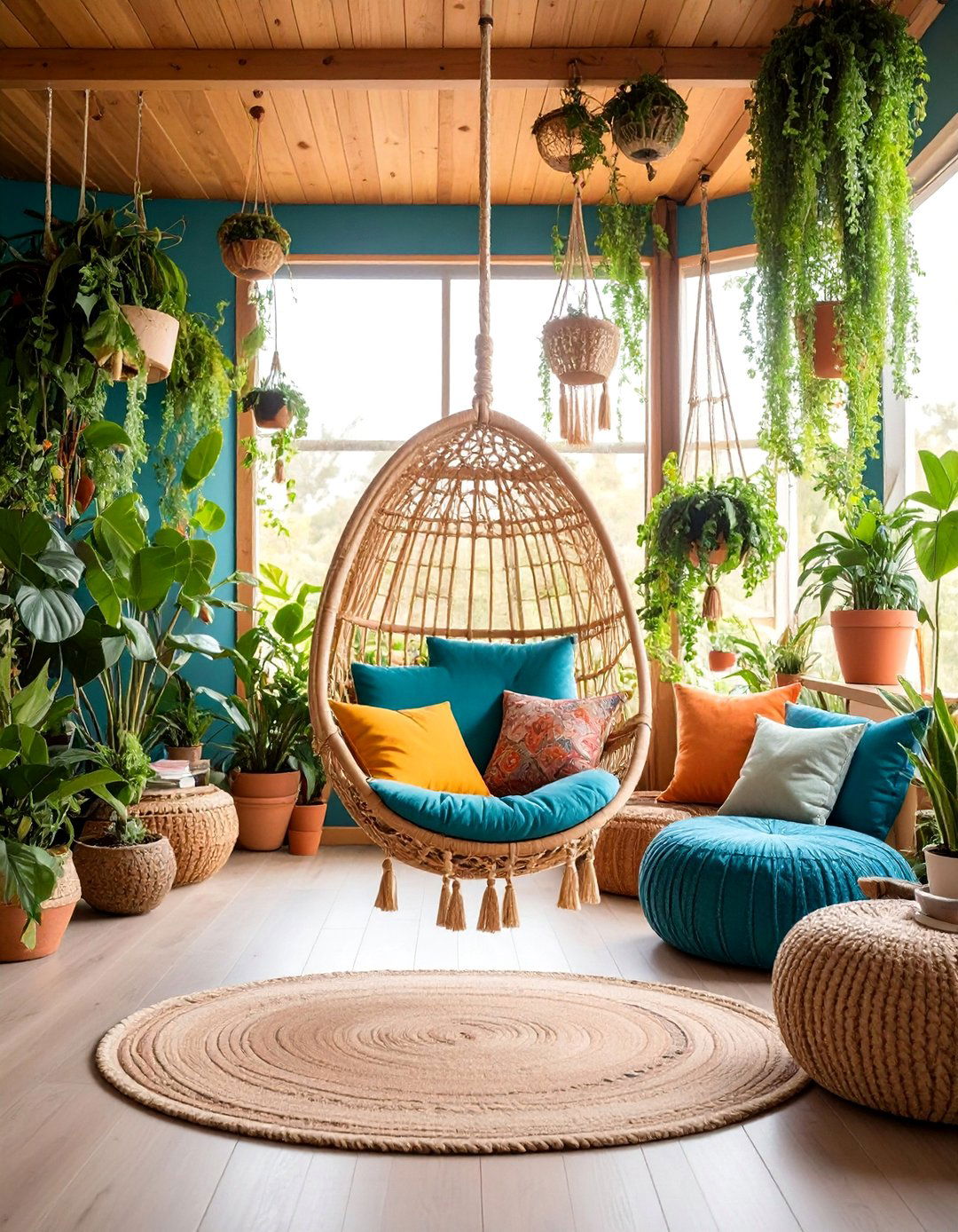 Hanging Garden Retreat with Suspended Plants - 25 Boho Living Room Ideas