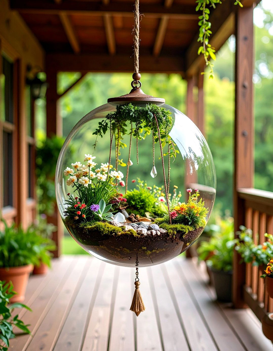 Hanging Glass Globe Fairy Sanctuary - 25 Fairy Garden Container Ideas