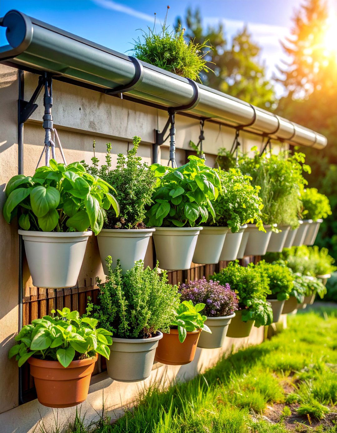 Hanging Gutter Vertical Garden for Herbs - 25 Vertical Garden Ideas