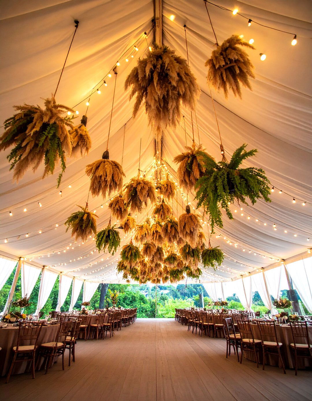 Hanging Pampas Grass Ceiling Installation - 25 Pampas Grass Wedding Decor Ideas
