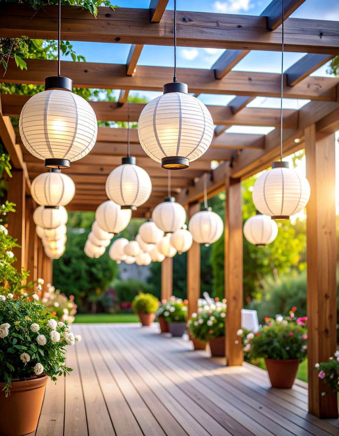 Hanging Paper Lantern Garden Lights - 25 Deck Lighting Ideas