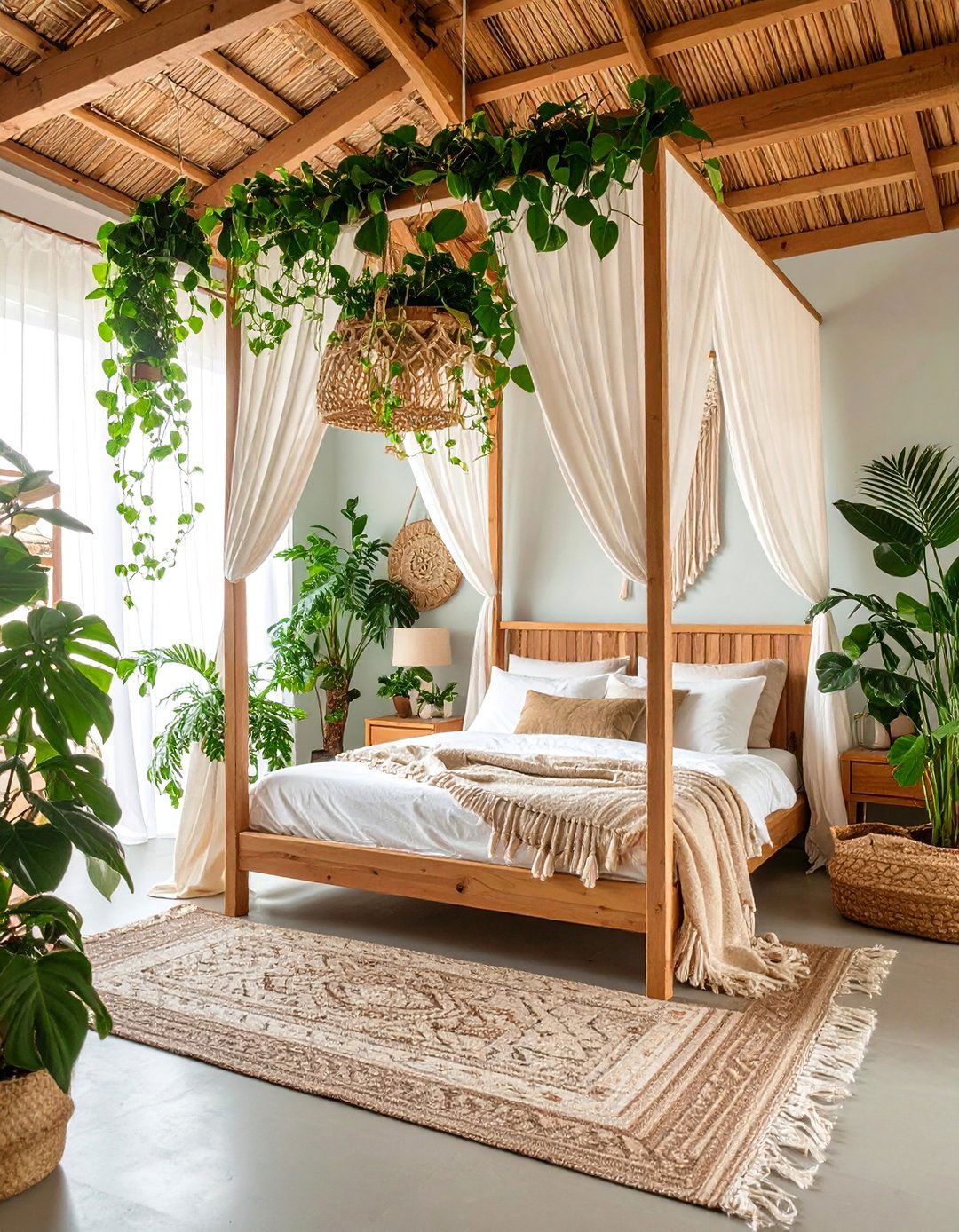 Hanging Plant Garden Bedroom - 25 Hippie Bedroom Ideas