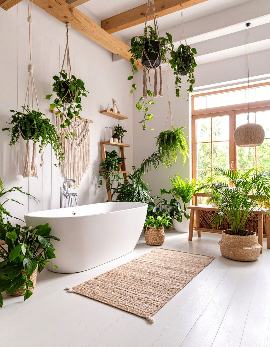 Hanging Plant Paradise Boho Bathroom Garden - 25 Boho Bathroom Ideas