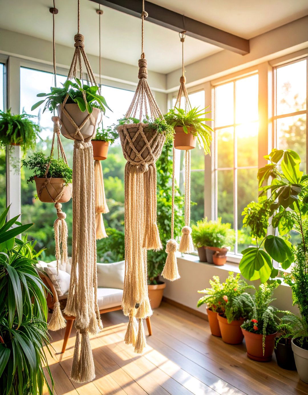 Hanging Plant Wall Garden with Rope - 25 Farmhouse Wall Decor Ideas
