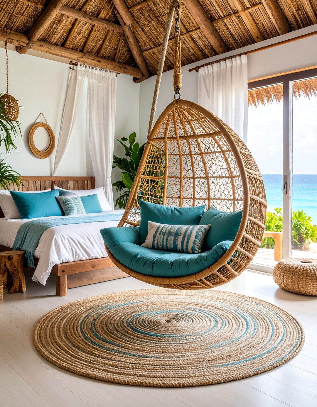 Hanging Rattan Chair Reading Nook Bedroom - 25 Boho Beach Bedroom Ideas