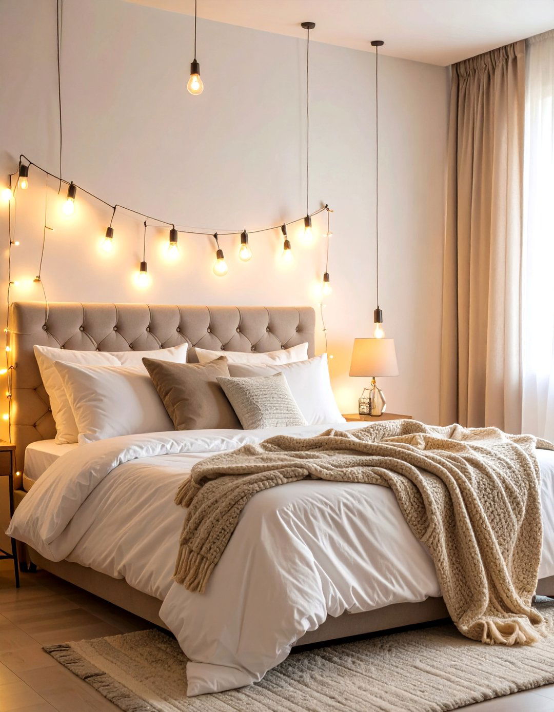 Hanging String Lights and Fairy Lights - 25 Bedroom Wall Decor Ideas