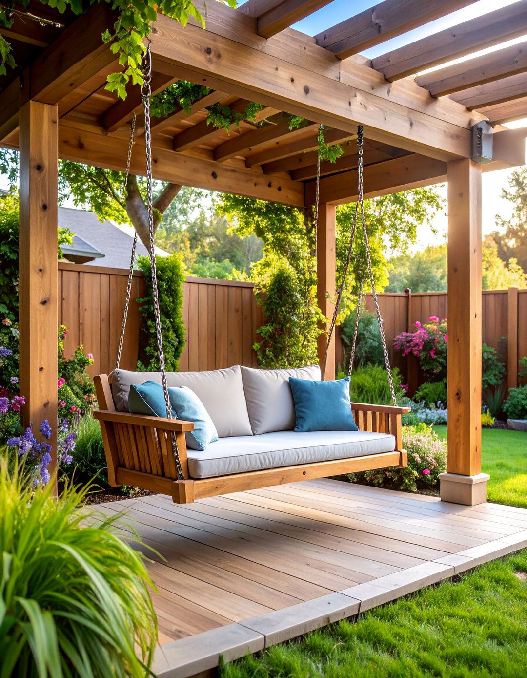 Hanging Swing Seating Area - 25 Cheap Backyard Makeover Ideas